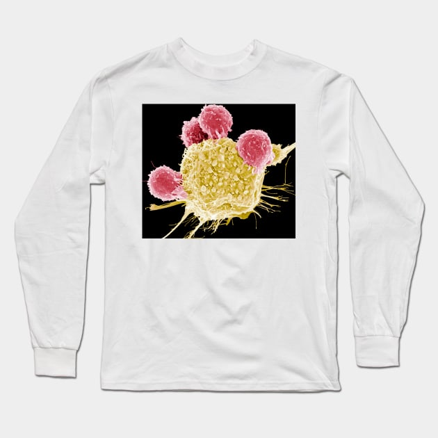 T lymphocytes and cancer cell, SEM (C001/1678) Long Sleeve T-Shirt by SciencePhoto